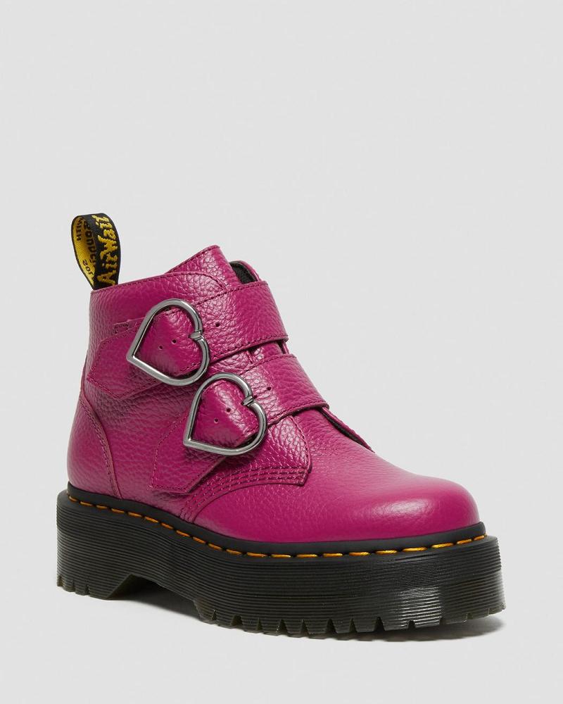 Pink Women\'s Dr Martens Devon Heart Leather Platform Boots | CA 234DFM